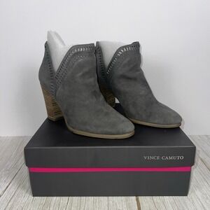 Vince Camuto Womens Laser Cut Suede Split Ankle Boots Gray Bootie Size 8.5M
